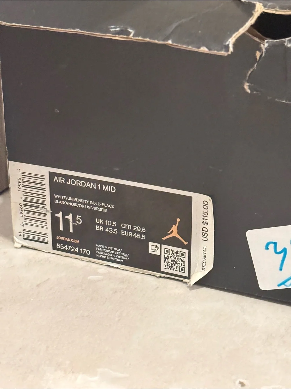 Nike Air Jordan 1 Mid - University Gold Men's Sneakers size 11.5
